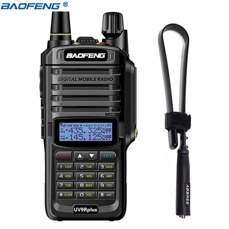 2020 Baofeng UV-9R plus walkie talkie, showcasing its rugged design and waterproof features, ideal for outdoor use.